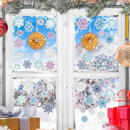 Pickmesh 45 Pcs Christmas Snowflake Window Gel Clings Removable Reusable U3538