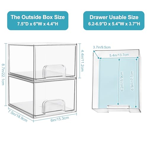 Vtopmart 4 Pack Clear Stackable Storage Drawers for Bathroom Makeup Organizer D5159