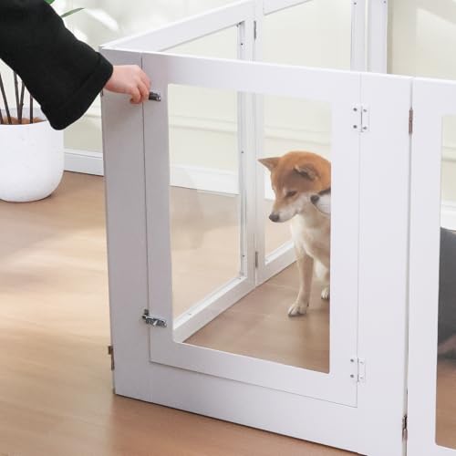Heavy Duty Clear Acrylic Dog Playpen with Metal Frame, 6 Panels with Door I91403