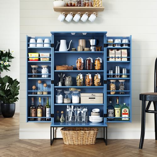 ARTPOWER 46" Blue Pantry Cabinet with Adjustable Shelves B794396