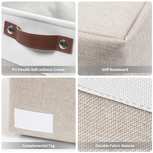 Large Fabric Storage Baskets with Handles 3 Pack, Beige & White Y2184
