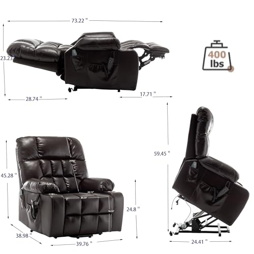 Lift Chair Recliner with Massage and Heat, Heavy Duty for Seniors, Brown V12888