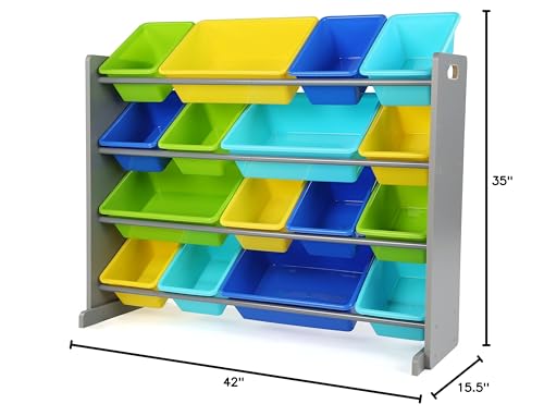 Humble Crew Supersized Toy Storage Organizer with 16 Removable Bins, Grey/White D772791