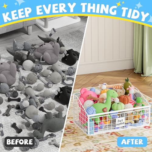 Dog Toy Storage Basket, Metal Toy Box for Dogs, Black D40281