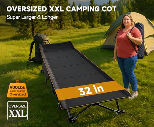 ABORON Oversized Folding Camping Cot for Adults, Double Layer 1200D, with Mat & Carrying Bag S2407