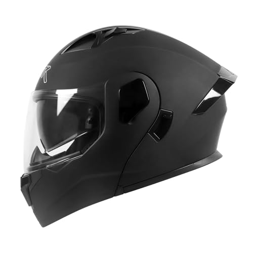 SPARK DOT Modular Flip-Up Dual Visor Motorcycle Helmet (Bright Black, Small) W8778