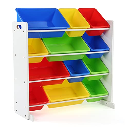 Humble Crew Kids Toy Storage Organizer with 12 Plastic Bins, Grey/White O74556