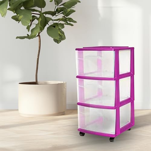 HOMZ 3-Tier Clear Plastic Storage Organizer Cart with Wheels, Black Frame M4715