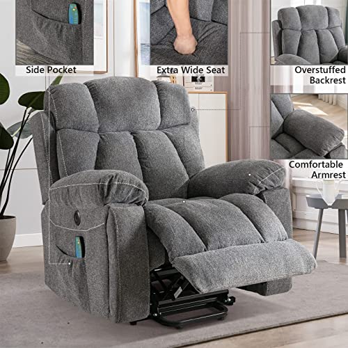 CANMOV Large Power Lift Recliner Chair with Massage and Heat for Elderly, Light Gray N3196
