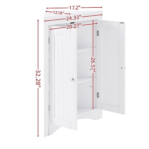 Corner Bathroom Cabinet with Doors, Triangular Storage Cabinet White B76566