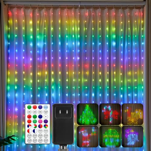 Brightown RGBIC LED Smart Curtain Fairy Lights, 6.6x6.6ft, IP65 Waterproof with Remote A83998
