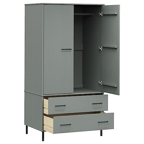 Wardrobe with Metal Legs Gray Solid Wood OSLO L183