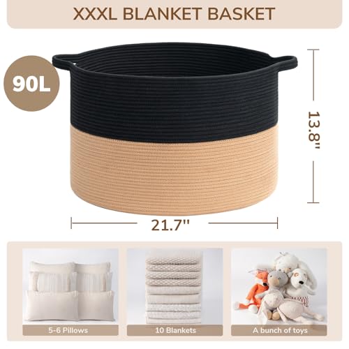 INDRESSME Large Cotton Rope Storage Basket with Handles, 90L Grey R37552