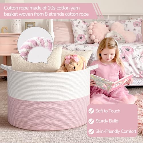 INDRESSME Large Cotton Rope Storage Basket with Handles, 90L Grey R37552