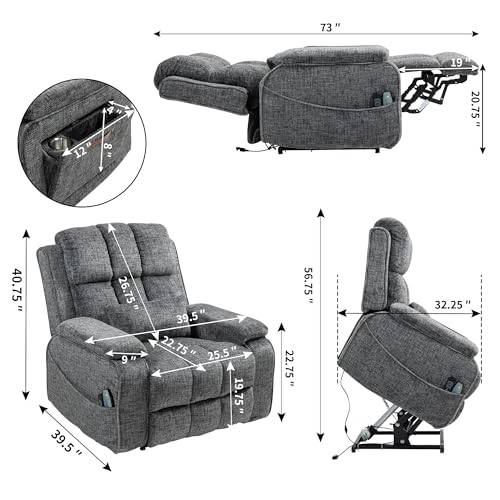 Lift Chair Recliner with Massage and Heat, Heavy Duty for Seniors, Brown V12888