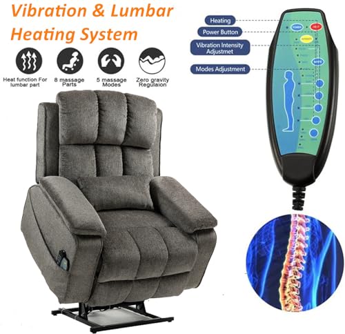 Lift Chair Recliner with Massage and Heat, Heavy Duty for Seniors, Brown V12888