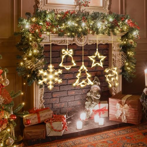 5Pack Christmas Window Lights Snowflake LED with Timer Battery Powered U214