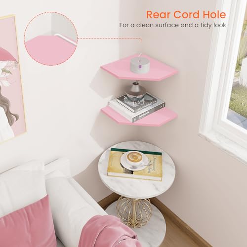 Homode Corner Floating Shelves 4 Tier Wall Mounted with Cord Hole, Black C894
