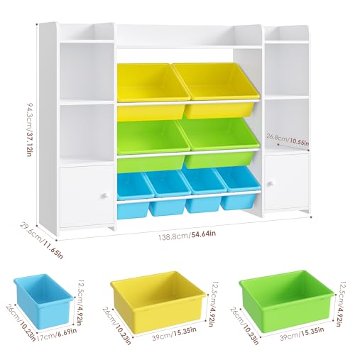 FOTOSOK 55" Toy Storage Organizer with 8 Bins and Bookshelf, Pink J681345