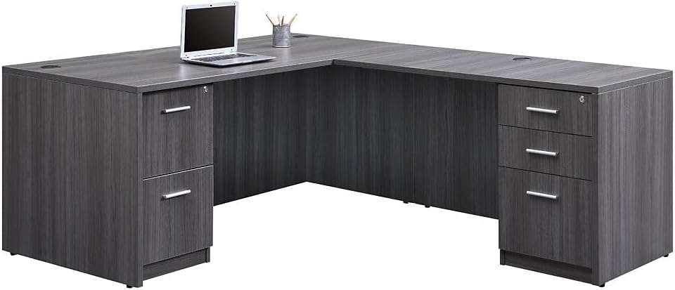 nbf signature series Reversible L Shaped Desk at Work - 66" W Gray Finish, Ergonomic Computer Desk, Corner Office Desk, Perfect Working PC Desk for Home Office