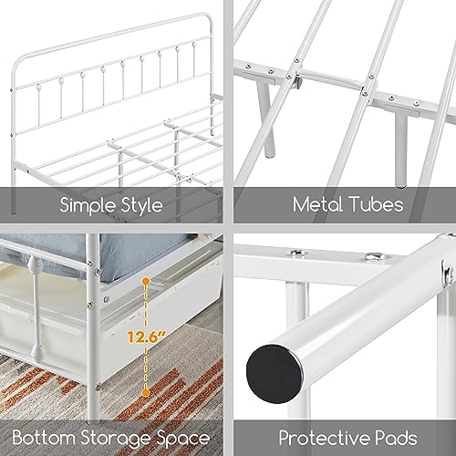 Yaheetech Classic Metal Platform Bed Frame with Victorian Headboard, Full Size Black T81083