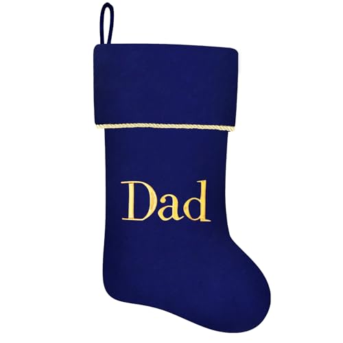 20 Inches Initial Monogram Blue Velvet Christmas Stocking with Gold Trim U394