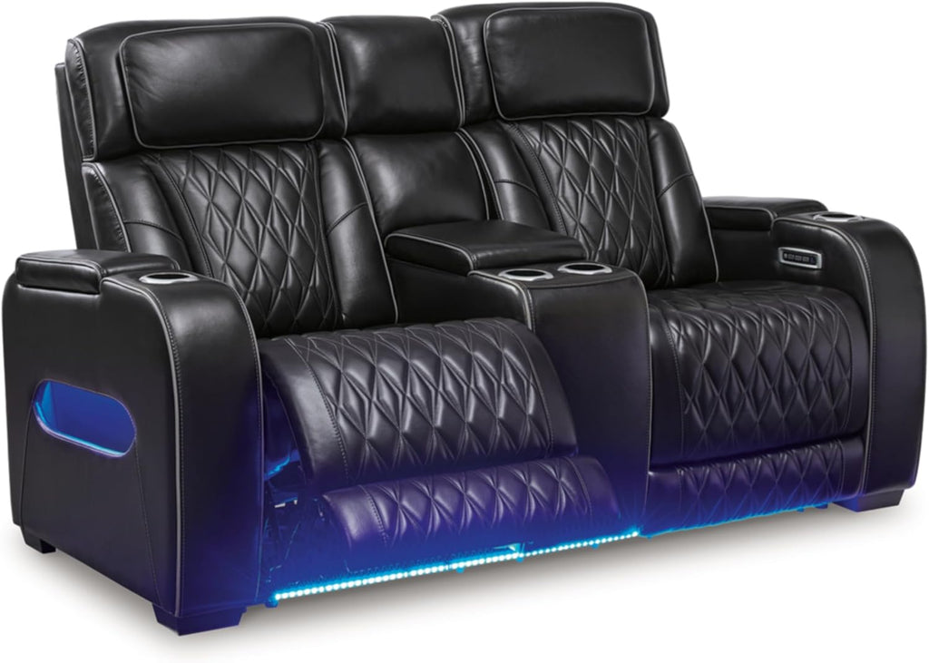 Signature Design by Ashley Boyington Power Reclining Loveseat with Console, Black V70876