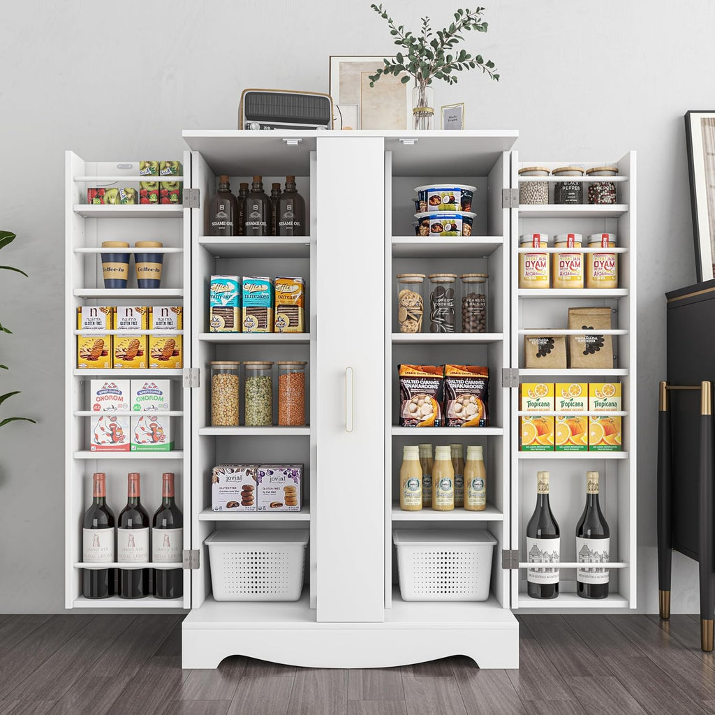 47” Kitchen Pantry Cabinet with Drawer, Pantry Storage Cabinet with Adjustable Shelves, White Kitchen Pantry Storage Cabinet, Buffet Cupboards Sideboard for Home Office Use