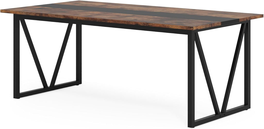 TRIBESIGNS WAY TO ORIGIN Rectangular Wood Dining Table for 6-8 People, Rustic Brown U785