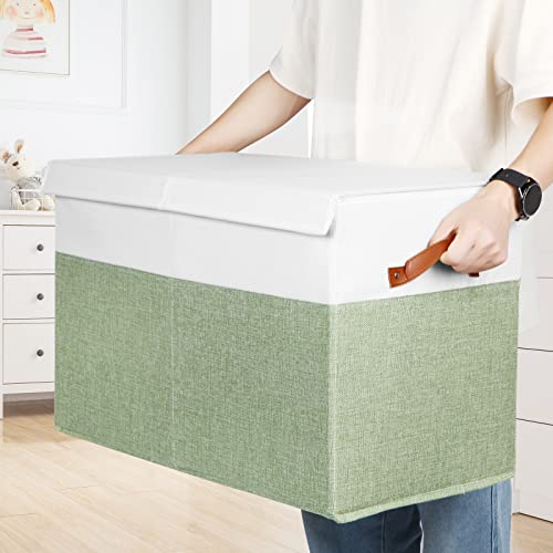 Large Toy Storage Box with Lid and Dividers for Kids, Beige and White X95078