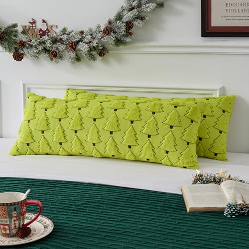 UGASA Star Christmas Decorative Pillow Covers 18x18 Inch Set of 2 Dark Green Q9265