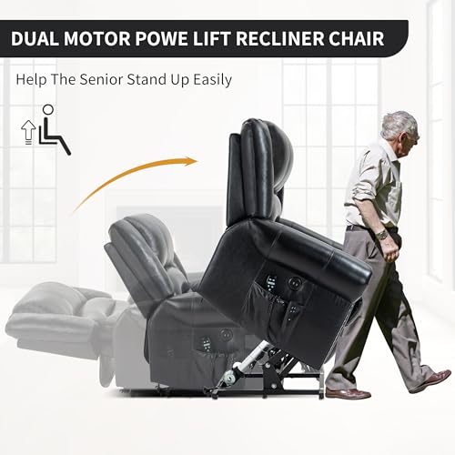 Dual Motor Power Lift Recliner Chair with Massage and Heat, Faux Leather, Brown V8458