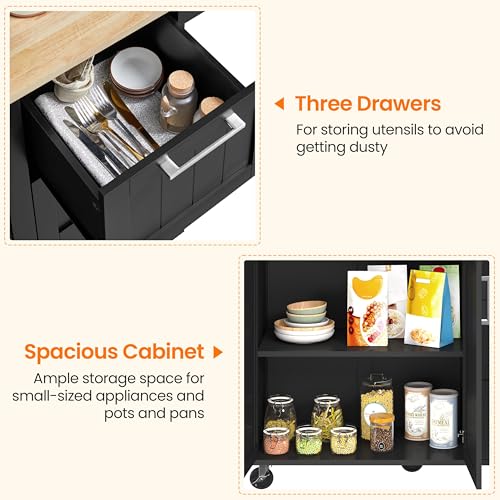 Yaheetech Kitchen Island Cart with Drop-Leaf Countertop, Rolling Storage Cart, Black E777851
