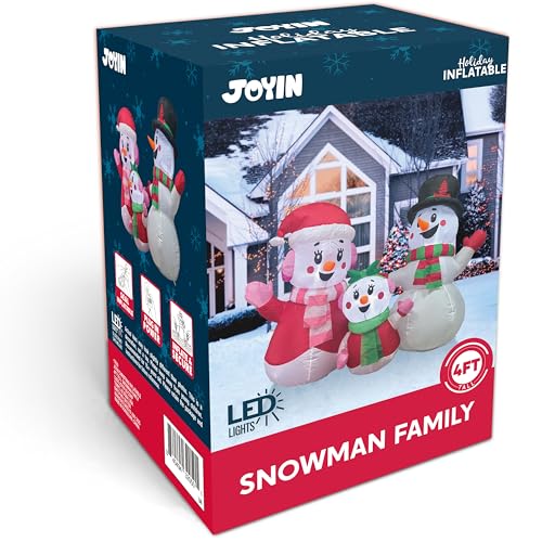 JOYIN 4FT Christmas Inflatables Snowman Family Outdoor Decorations with LEDs C920