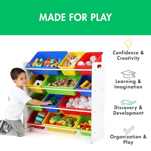 Humble Crew Kids Toy Storage Organizer with 12 Plastic Bins, Grey/White O74556