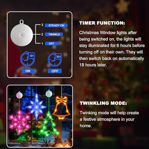 5Pack Christmas Window Lights Snowflake LED with Timer Battery Powered U214