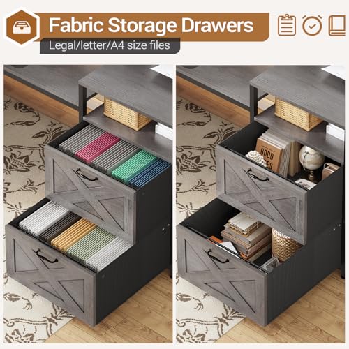 SEDETA 67" L Shaped Desk with Drawers, Power Outlet, LED Lights for Home Office H711271