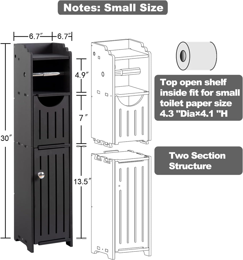 AOJEZOR Bathroom Storage Cabinet with Toilet Paper Holder for Mega Roll, Matte Black G9244
