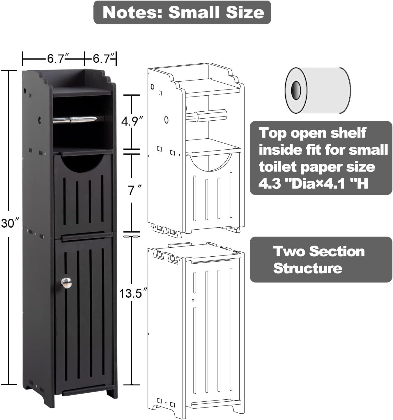 AOJEZOR Bathroom Storage Cabinet with Toilet Paper Holder for Mega Roll, Matte Black G9244