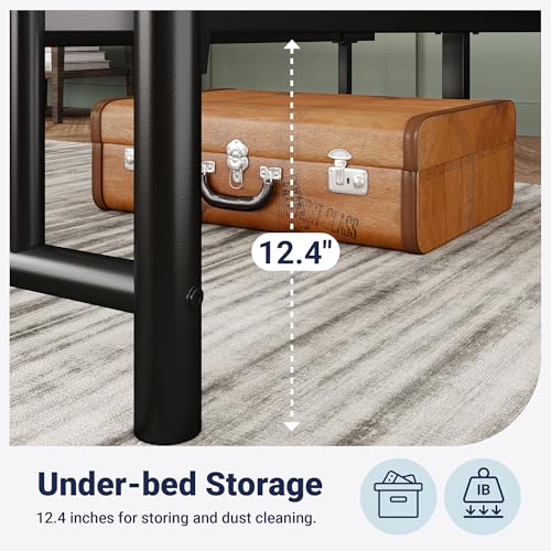 Allewie 14 Inch Full Size Metal Platform Bed Frame with Victorian Headboard, Black E84939