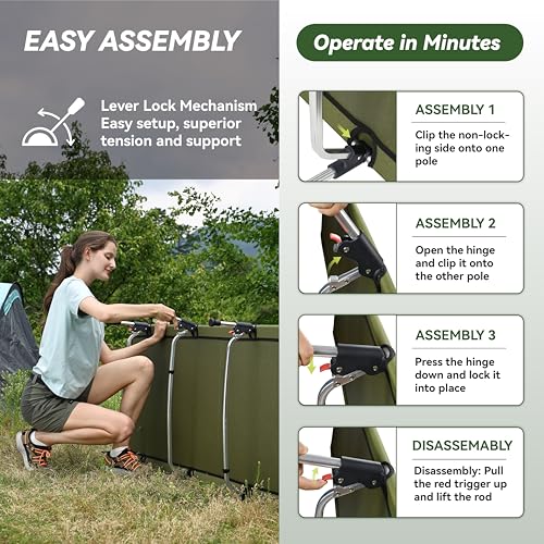 MARCHWAY Lightweight Folding Tent Camping Cot Bed with Lever Lock, Portable, 330Lbs (Black) R945221