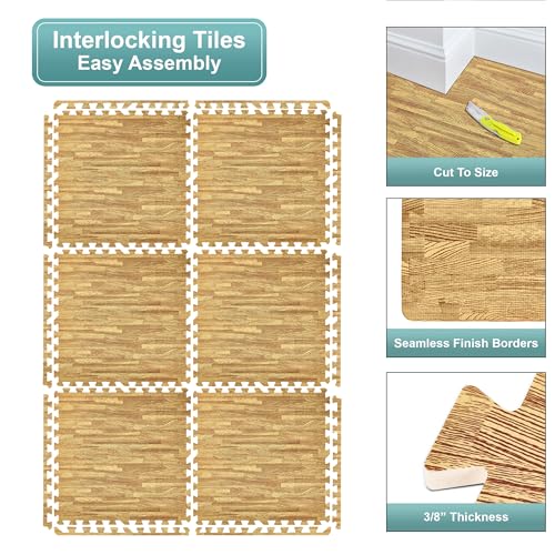 Sorbus Wood Grain EVA Interlocking Floor Mats with Borders J287