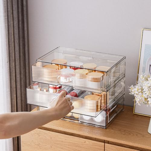 ZHIAI 3 Pack Clear Stackable Acrylic Cosmetic Organizer with Drawers N472
