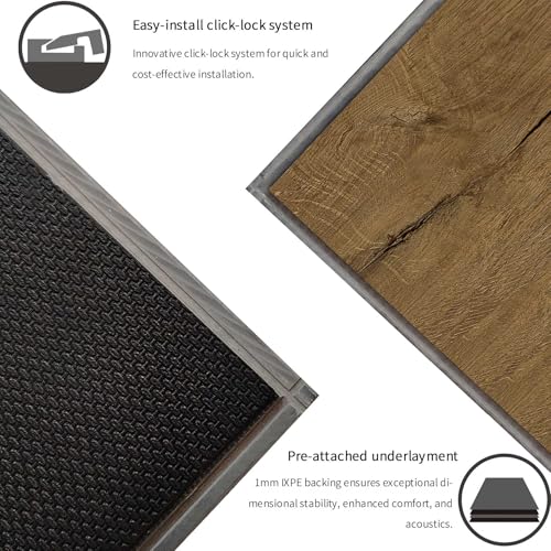 Interlocking Luxury Vinyl Flooring Wood-Look Planks SPC Rigid Core Waterproof Hickory Q852539