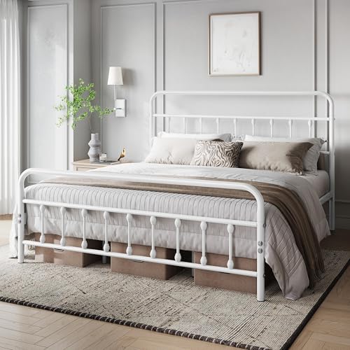 Yaheetech Classic Metal Platform Bed Frame with Victorian Headboard, Full Size Black T81083