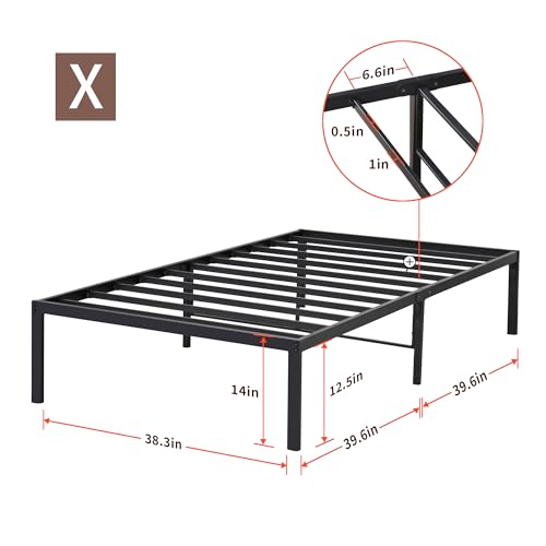 PrimaSleep 18 Inch Heavy Duty Steel Slat Bed Frame, Full, Black P73898