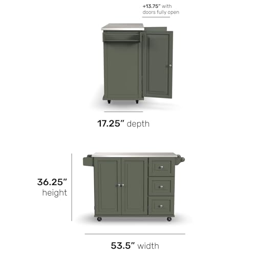 homestyles Mobile Kitchen Island Cart with Stainless Steel Top, Sage Green J6213