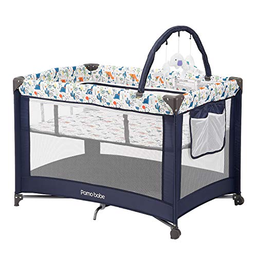 Pamo Babe Portable Playard with Padded Mat and Toy Bar, Blue H60228