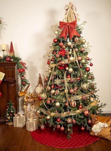 Valery Madelyn Christmas Tree Skirt 36 Inch Red Gold Velvet O2012