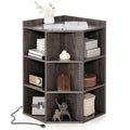 9 Cube Corner Cabinet, 3-Tier Wooden Cubby Corner Bookshelf with Charging Station, 2 USB Ports & 4 Outlets, 90 Degree Cube Storage Organizer Bookcase for Living room, Bedroom & Playroom (White)